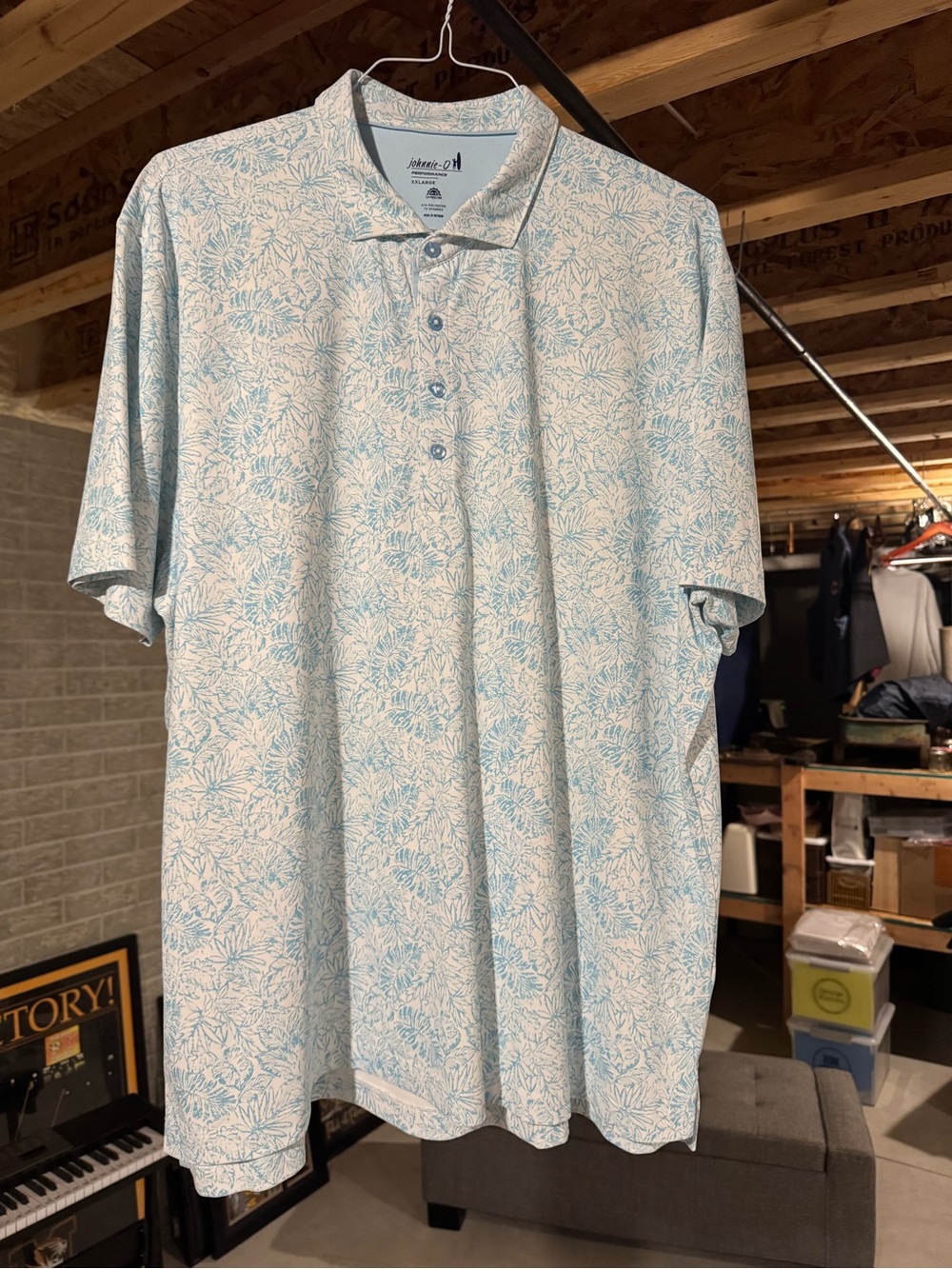 johnnie-O White Polo with Light Blue Botanical Print
